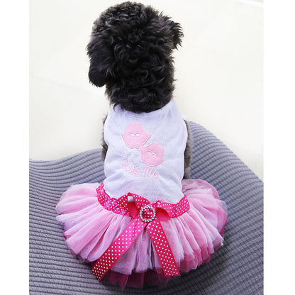 Pet Dog Lips Gauze Dress Princess Dress